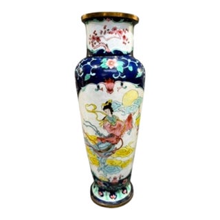 Vintage Chinese Cloisonne Enamel Celestial Maiden Feitian Vase 12" Brass For Sale