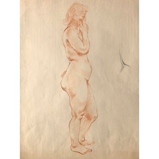1960s Standing Figurative Female Nude Drawing For Sale