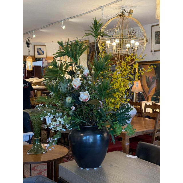 Sculptural Magnolia + Forsythia Silk Botanical Arrangement For Sale
