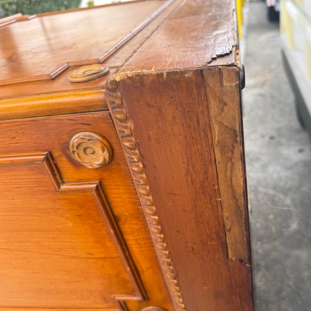 Fine Vintage Sligh Furniture Greek Key Leather Top Bookcase Front Knotty Pine Desk For Sale - Image 11 of 12