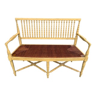 Late 20th Century French Country Style Bench With Woven Seat For Sale