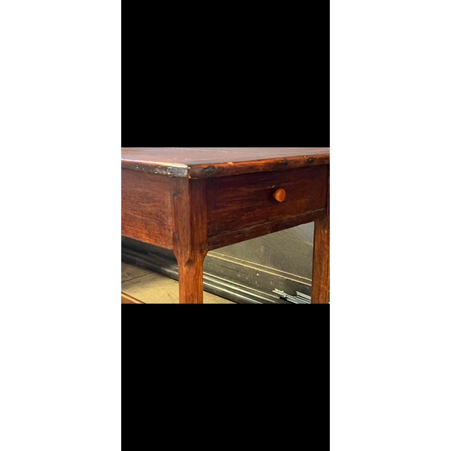 Antique Farm House Country Table Desk With 4 Stretcher Base and Side Drawer For Sale - Image 10 of 11