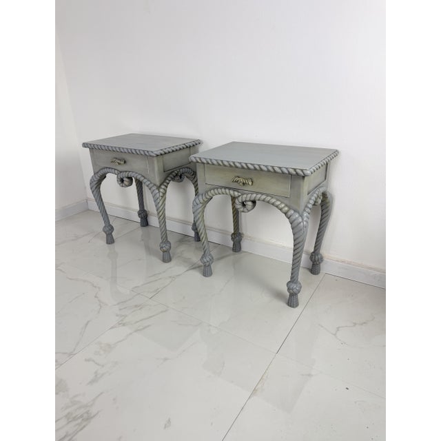 Vintage French Country Style Bedside Tables with Rope Detail, 1970, Set of 2 For Sale - Image 12 of 18