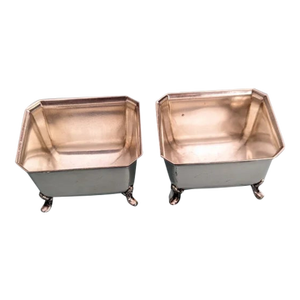 Antique English Silverplate Salt Cellars With Shell Feet — Sheffield, C. 1900