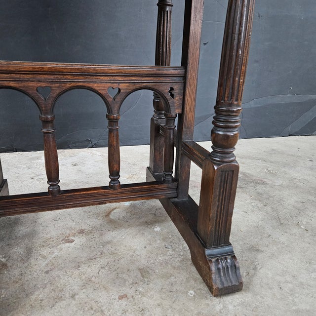 Antique Oak Secretary/Bureau/Lecturn With Carved Front Fall on Turned Leg Base For Sale - Image 4 of 17