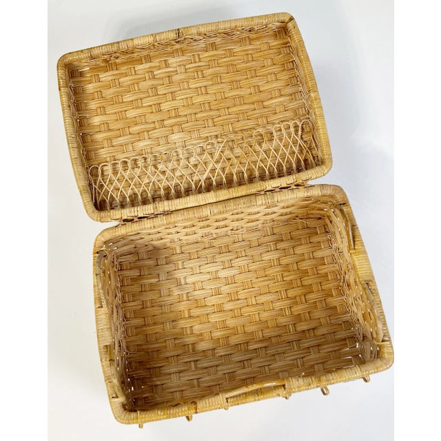 Wood Late 20th Century Wicker Picnic Basket For Sale - Image 7 of 8