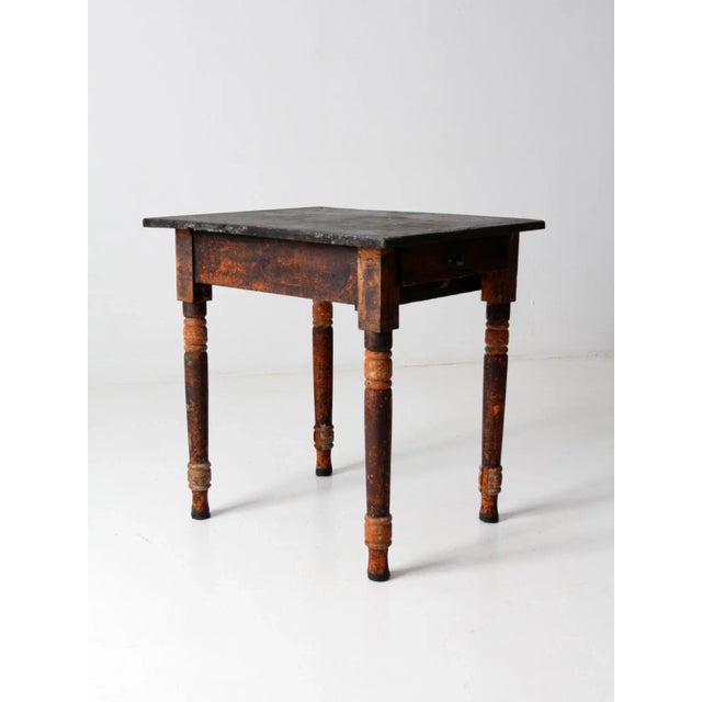 Black Antique Primitive Side Table With Drawer For Sale - Image 8 of 13