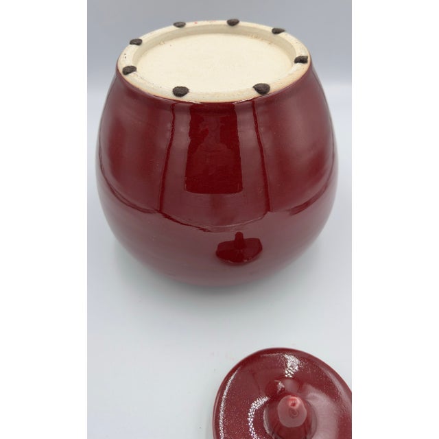Vintage Chinese Porcelain Sand De Boeuf Oxblood Pottery Lidded Ginger Jar For Sale In Palm Springs - Image 6 of 11