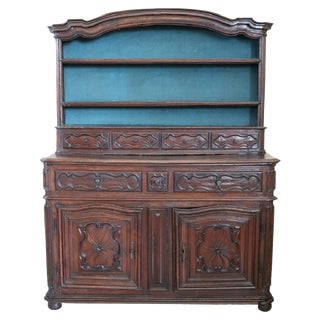 Antique Sideboard in Solid Walnut with Plate Rack, 1680s For Sale