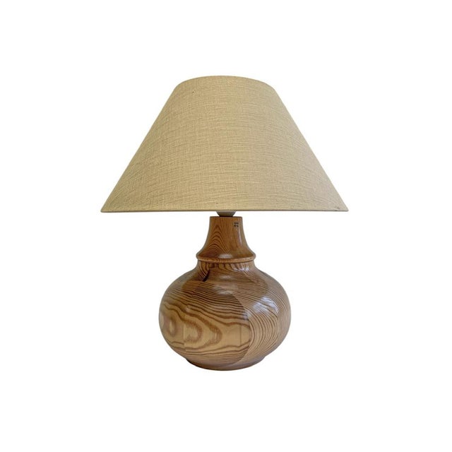 Tan Turned Pine Table Lamp from Solbackens Svarveri, 1970s For Sale - Image 8 of 13