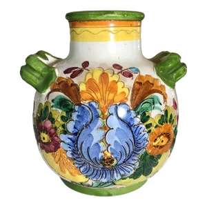1950's Rustic Italian Hand Painted Floral Vase
