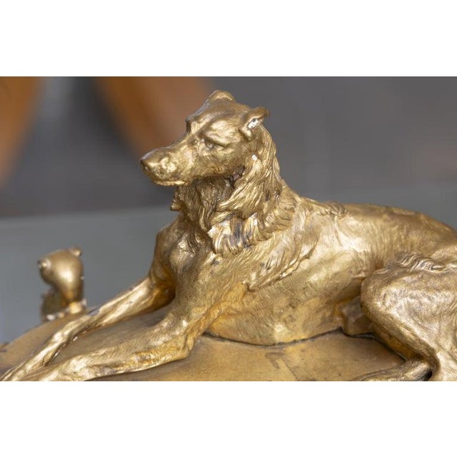 Traditional French Empire Style Gilt Bronze Inkwell With Borzoi Finial, 19th Century For Sale - Image 3 of 5