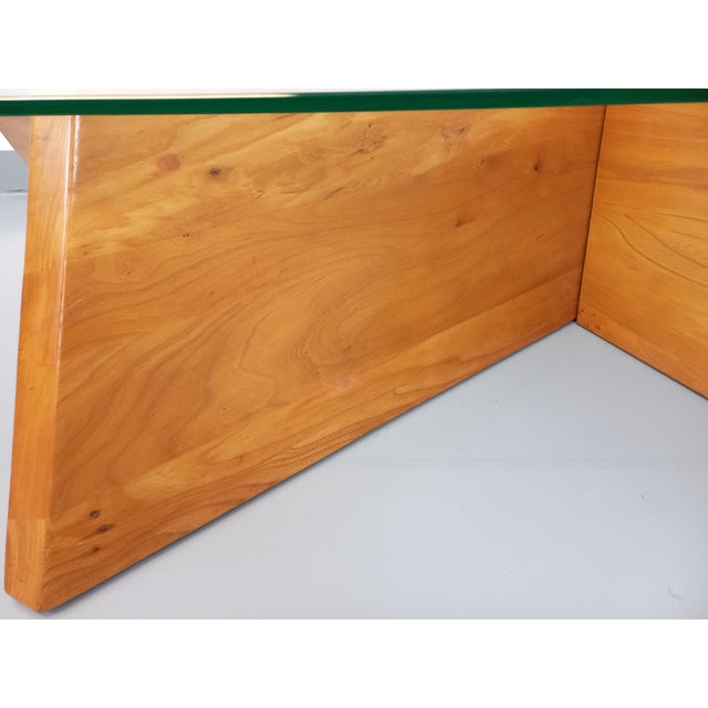 Vintage Rectangular Coffee Table in Elm and Glass, 1980s For Sale - Image 11 of 18