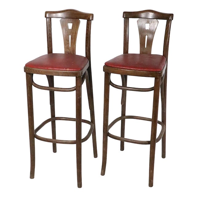 Mid 20th Century Pr. Bentwood Counter Stools by Thonet For Sale