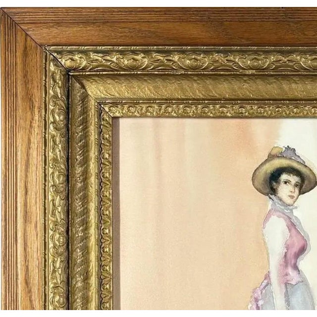 Late 20th Century Original Steve LeBailly Signed Watercolor Portrait After Whistler Adeline Grand Ornate Gilt Frame For Sale - Image 5 of 12