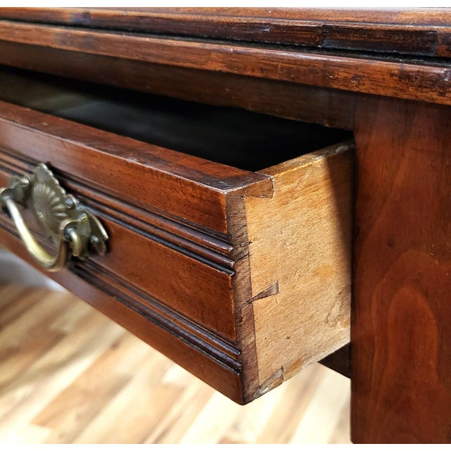 19th C English Victorian Carved & Gilt Tooled Leather Top Library Table Desk For Sale - Image 15 of 17