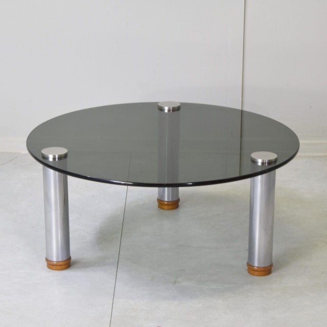 Metal Round Coffee Table in Smoked Glass and Steel by Marco Zanuso for Zanotta Marcuso, 1970s For Sale - Image 7 of 9