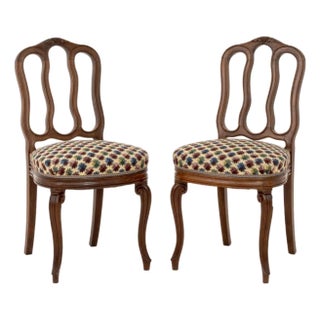 Louis XV Style Carved Walnut Side Chairs, Pair For Sale