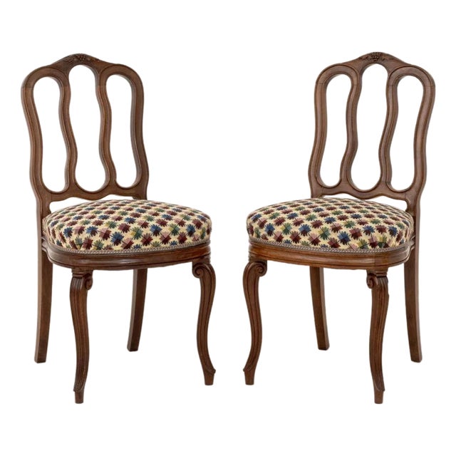 Louis XV Style Carved Walnut Side Chairs, Pair For Sale