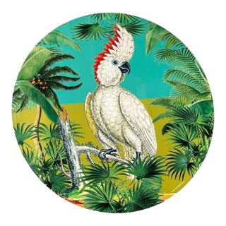 Italian Handmade Firenze Cockatoo & Tropical Palm Lacquered Placemat For Sale