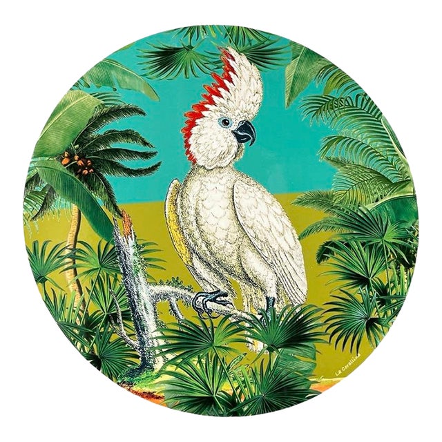 Italian Handmade Firenze Cockatoo & Tropical Palm Lacquered Placemat For Sale