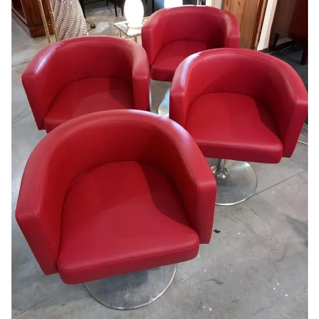 Metal Vintage Red Armchairs, Set of 4 For Sale - Image 7 of 8