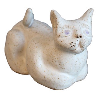 Vintage Italian Ceramic Loafing Cat by Bruno Gambone, 1980s For Sale
