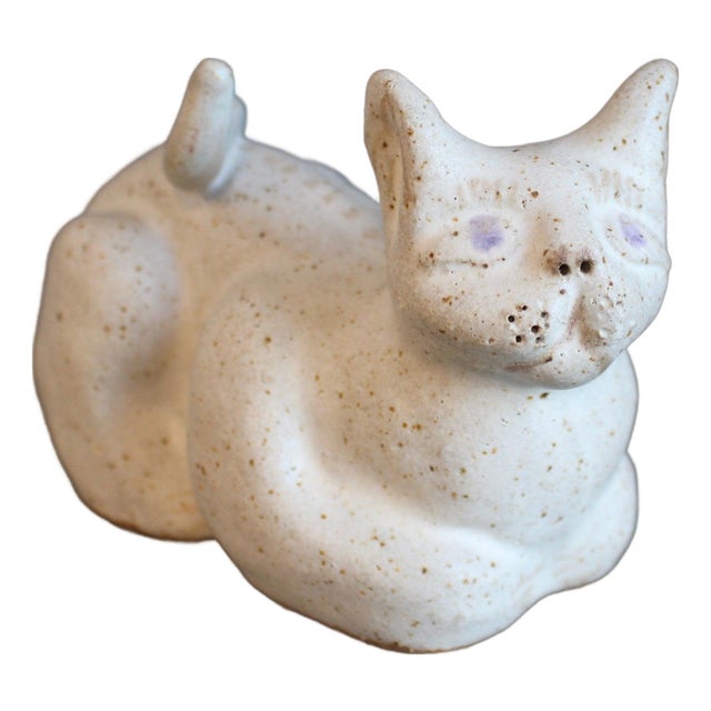 Vintage Italian Ceramic Loafing Cat by Bruno Gambone, 1980s For Sale