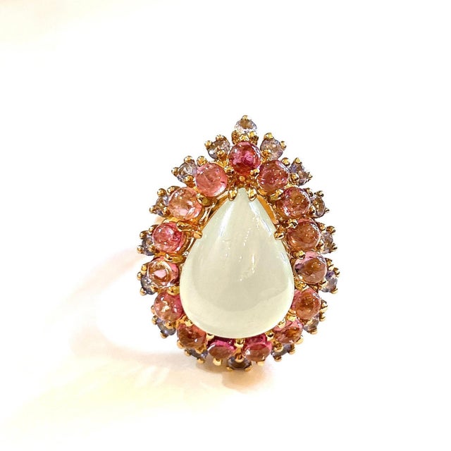 Metal Bochic “Orient” Aqua, Tanzanite & Tourmaline Cluster Ring Set 18K Gold & Silver, Size 6.5 For Sale - Image 7 of 12