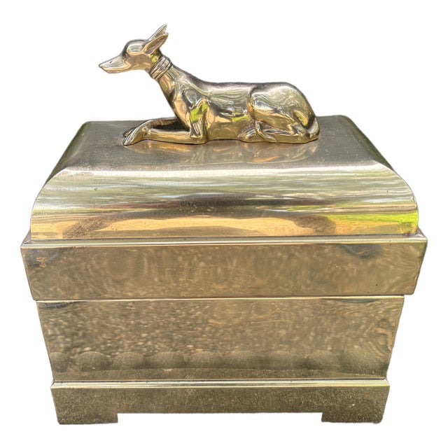 Chapman Brass Box With Whippet Handles. Offered is a stunning Hollywood Regency decorative polished brass box with a...