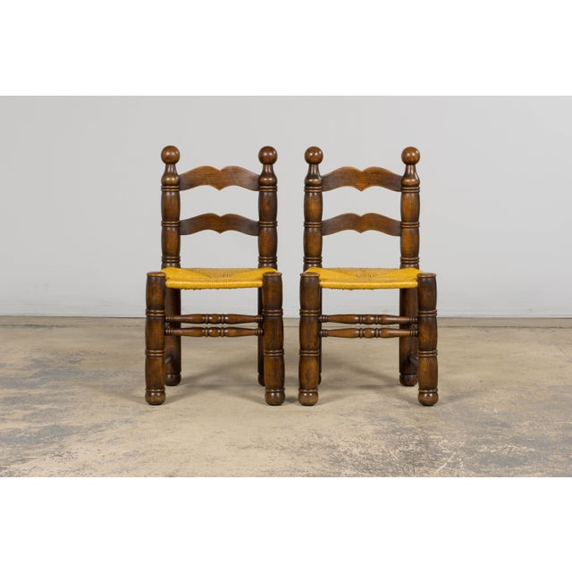 Wood Set of Six French Modernist Dining Chairs, Oak & Rush, 1960 For Sale - Image 7 of 18