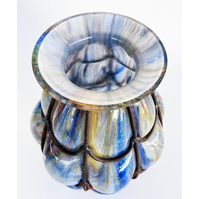 1920s Czech Wilhelm Kralik Sohn Bohemian Caged Blown Glass Vase 1920s For Sale - Image 5 of 8
