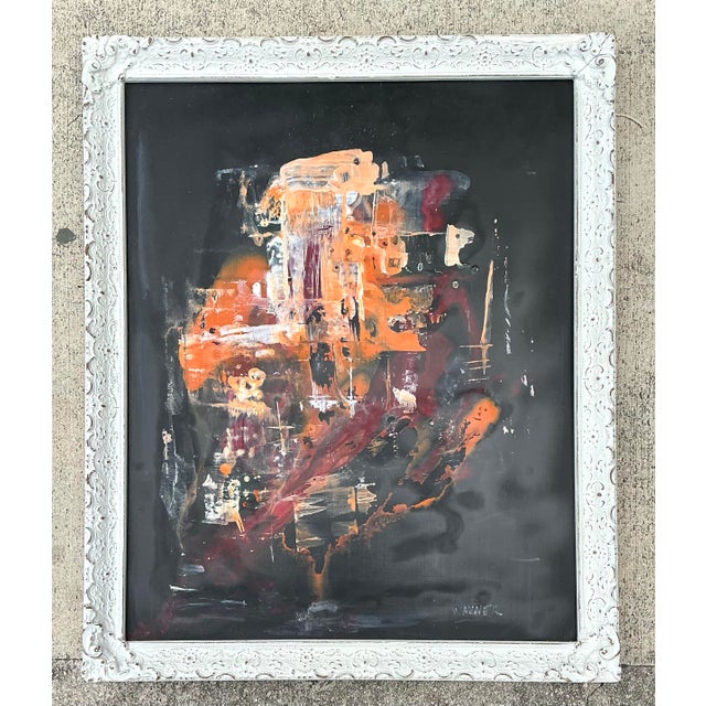 Brown Vintage Original Abstract Oil Painting on Canvas For Sale - Image 8 of 12