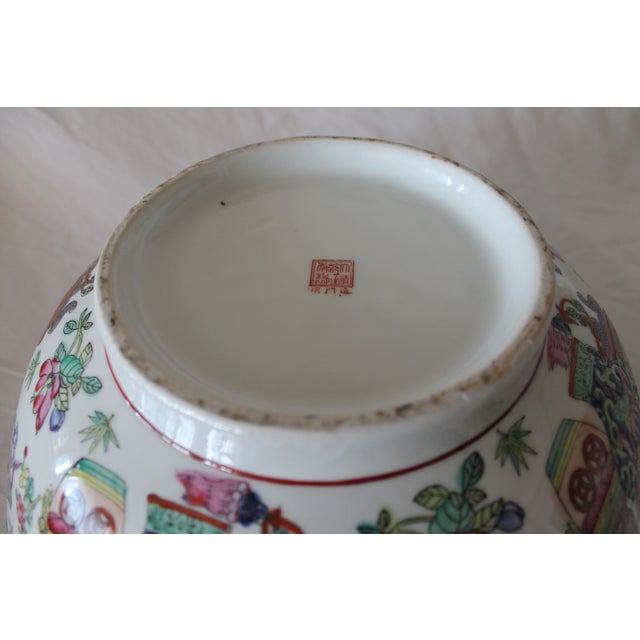 Vintage Chinese Famille Rose Porcelain Bowl, White & Pink Base With Floral Accents and Bottom Marking For Sale - Image 12 of 12