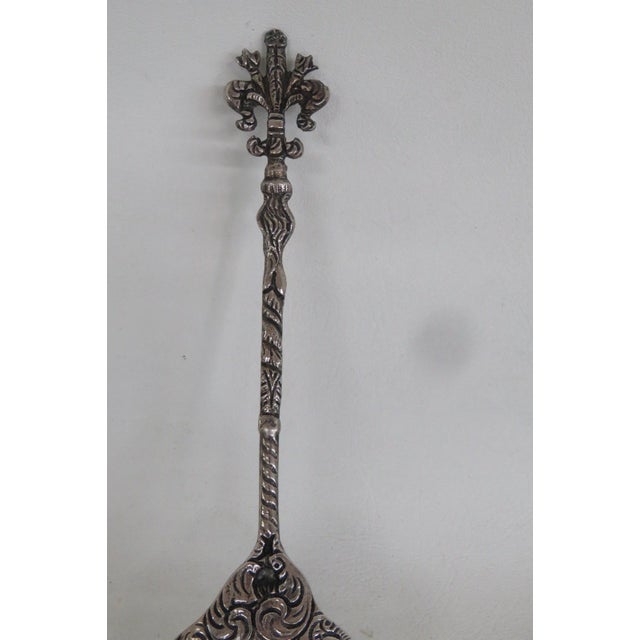 Silver Italy Ornate Silvertone Straining Spoon Decorative Floral Cherub Motif 5143b For Sale - Image 8 of 12
