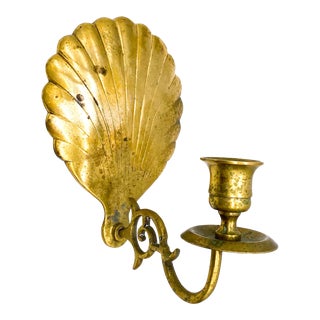 Vintage Shell Shaped Brass Wall Candle Sconce For Sale