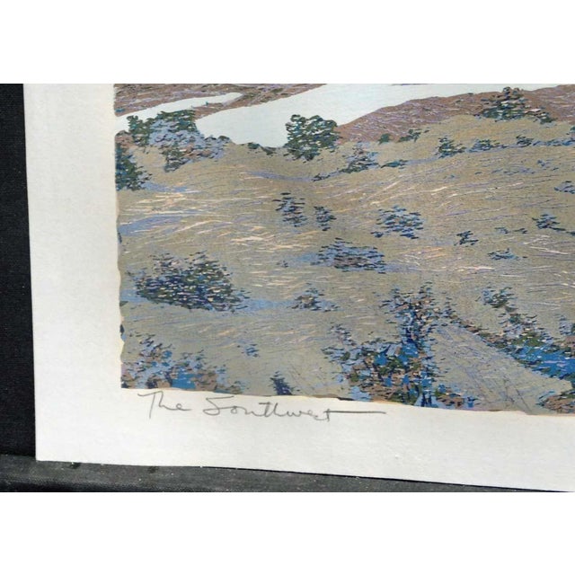 Paper Gordon Mortensen "The Southwest" Hand Signed Woodcut Fine Art Print 1977 #25/125 For Sale - Image 7 of 7