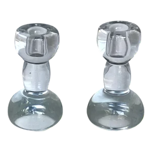 Pair Art Deco Modern Swedish Crystal Candleholders Dumbell Shaped 1940s