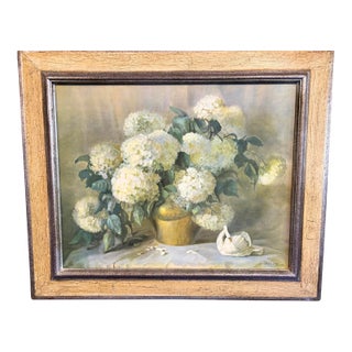 1980s “White Hydrangeas” – Helstrom (Ma86) | Catalda Fine Arts, New York | Framed Still Life For Sale