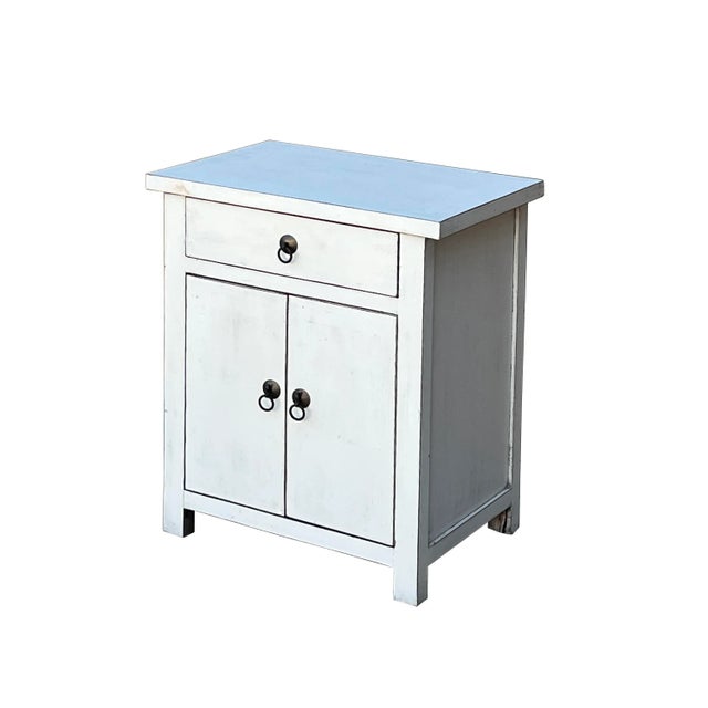 Chinese Distressed Off White Simple End Table Nightstand For Sale - Image 4 of 6