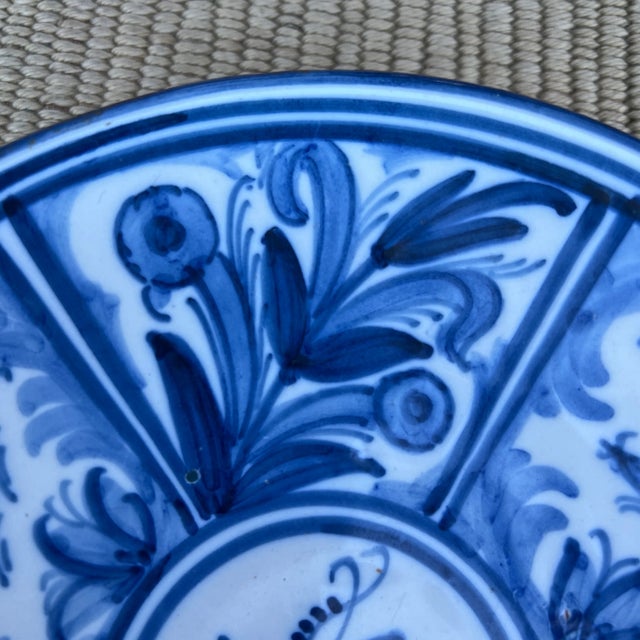 1970s Vintage Guertes Sevilla Talavera Blue and White Decorated Plate, Spain, Circa 1970's For Sale - Image 5 of 12
