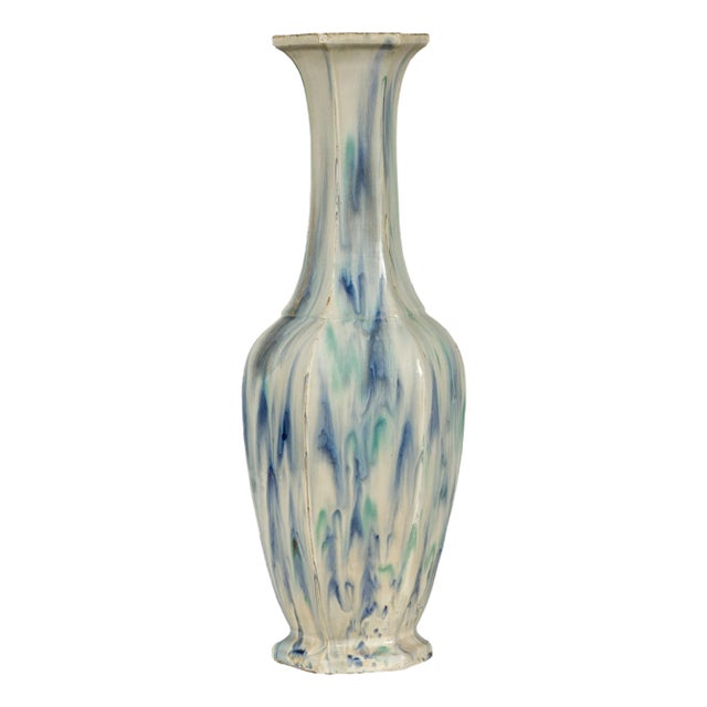 Multi-Color Vase with Blue and Green Drip Accent on Cream Ground For Sale