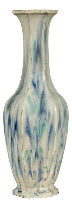 Multi-Color Vase with Blue and Green Drip Accent on Cream Ground