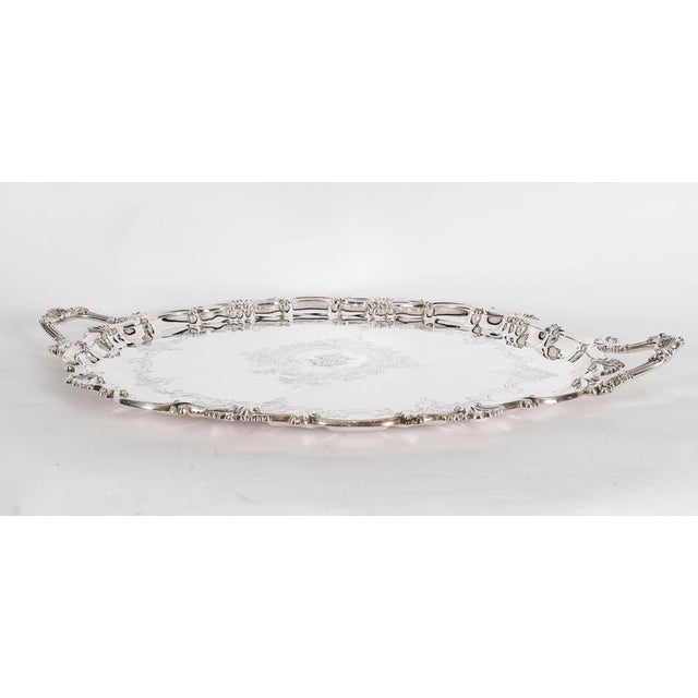 Antique Victorian Oval Silver Plated Tray by Thomas Bradbury & Sons, 19th Century For Sale - Image 3 of 18