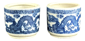 Vietnamese Late Nguyen Dynasty Hue Blue and White Porcelain Brush Pots with Fish, 19th Century, Set of 2