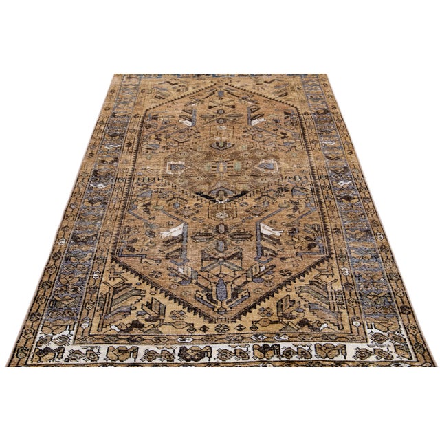 Persian 1960s Vintage Persian Distressed Handmade Geometric Brown Wool Rug For Sale - Image 3 of 7