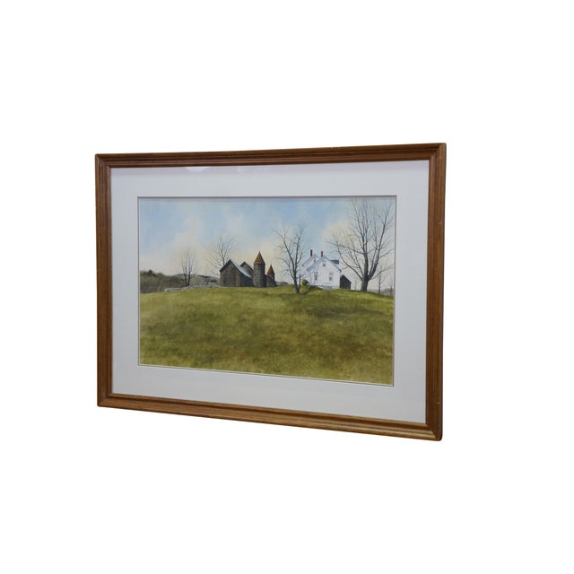 Vintage original landscape watercolor painting by artist Thomas Puschock featuring a barn and farmhouse landscape. Thomas...