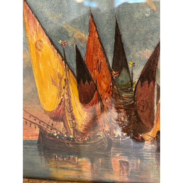 Venetian Watercolor of Sailing Ships For Sale - Image 10 of 10