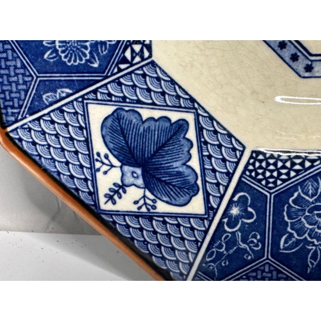 Ceramic Vintage Oriental Ironstone Platter: Blue Transferware Gamebird Design For Sale - Image 7 of 10