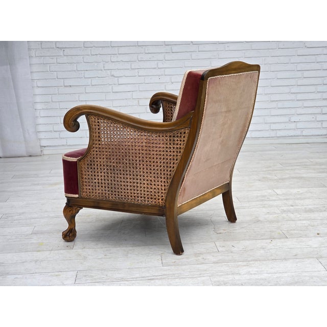 Vintage Danish Chair in Woven Wool and Velour, 1940s For Sale - Image 14 of 18